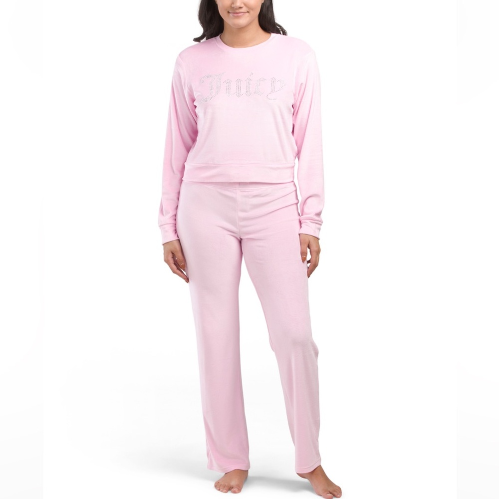 NWT JUICY COUTURE 2pc Velvet Lounge Set With Rhinestone Details in Pink Floral - Picture 2 of 8